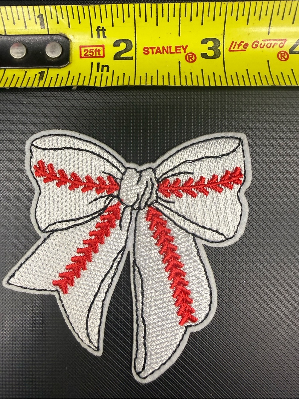 White and Red Baseball Stitch Bow Patch - Women Accessories